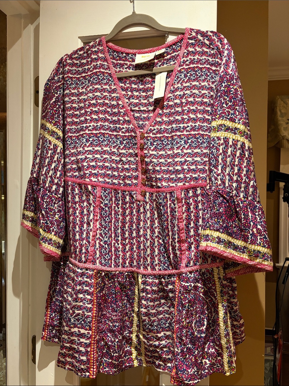 Boho Pink Multi-Pattern Tiered Tunic